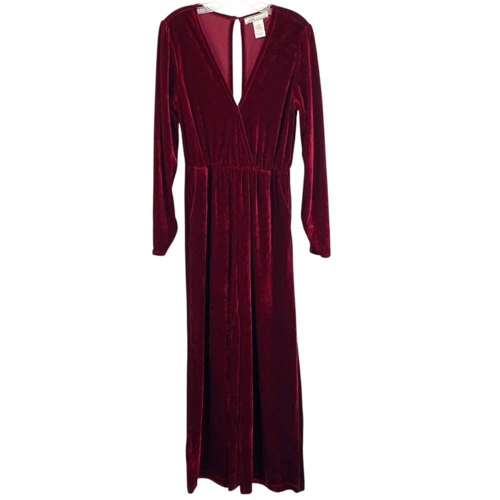 A. Calin By Flying Tomato Red Burgundy Velvet Velour Jumpsuit